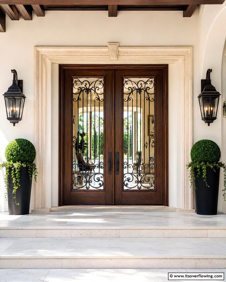 Double Doors with Glass Insets - 25 Spanish Style Front Door Ideas for Curb Appeal
