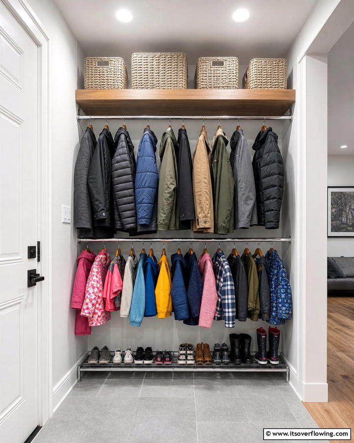 Double Hanging Rods for Extra Storage - 20 Coat Closet Ideas for Organized Entryways