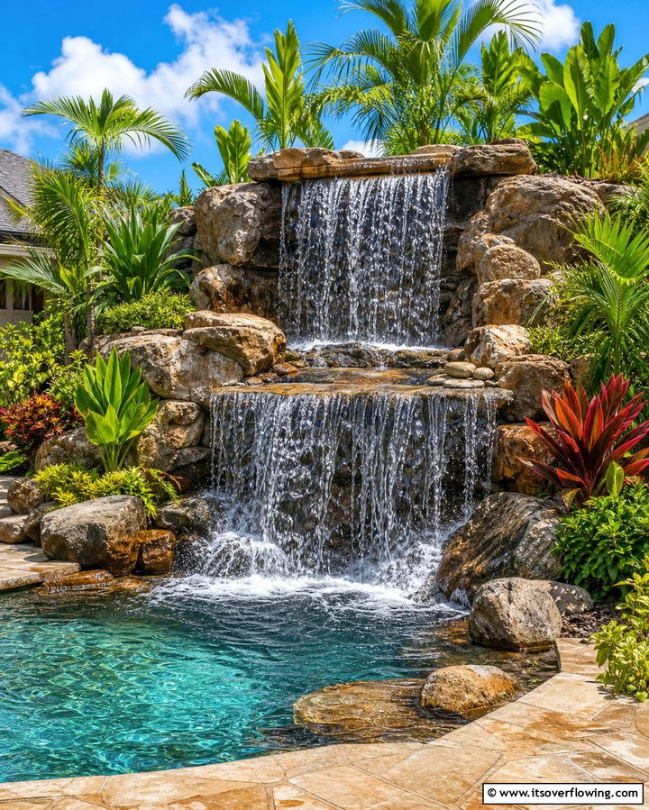 Double Layered Waterfall - 25 Backyard Waterfall Ideas for a Tranquil Retreat