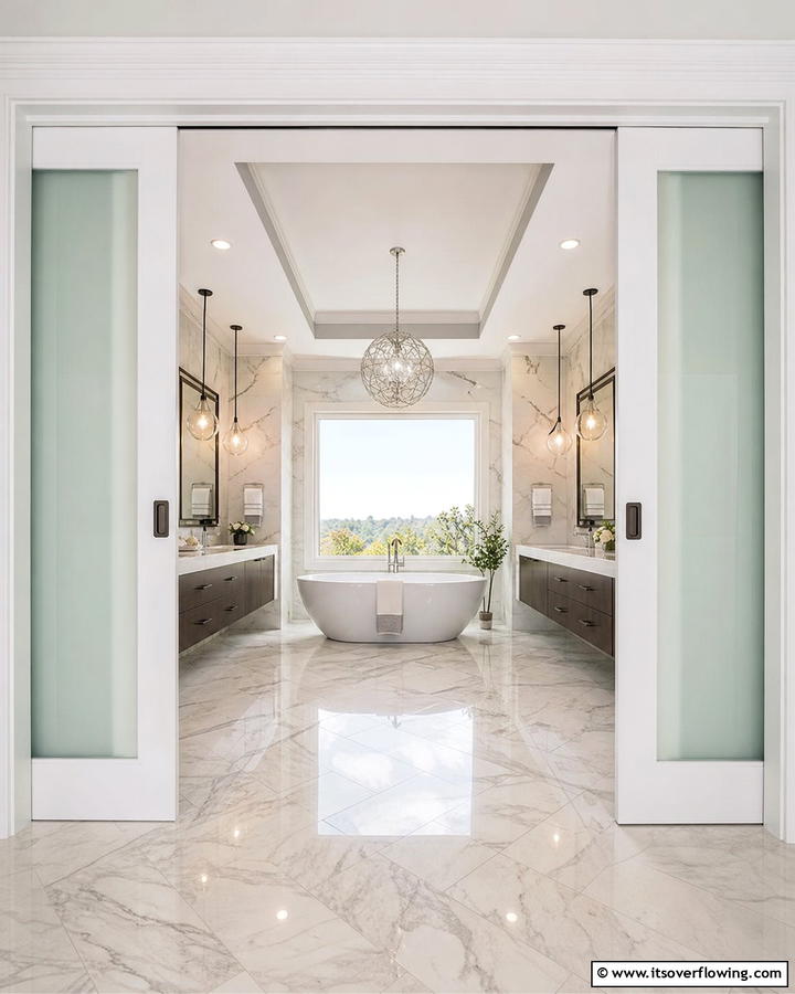 Double Pocket Doors for a Luxurious Entrance - 20 Bathroom Pocket Door Ideas for Modern Homes