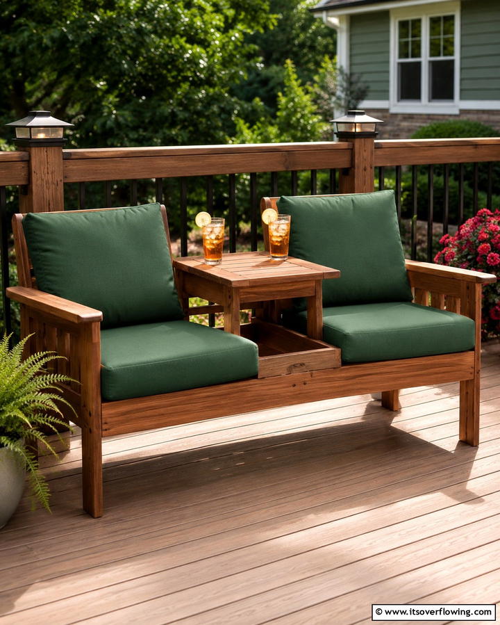Double Seater Bench with Table - 25 Front Porch Bench Ideas for a Welcoming Entrance