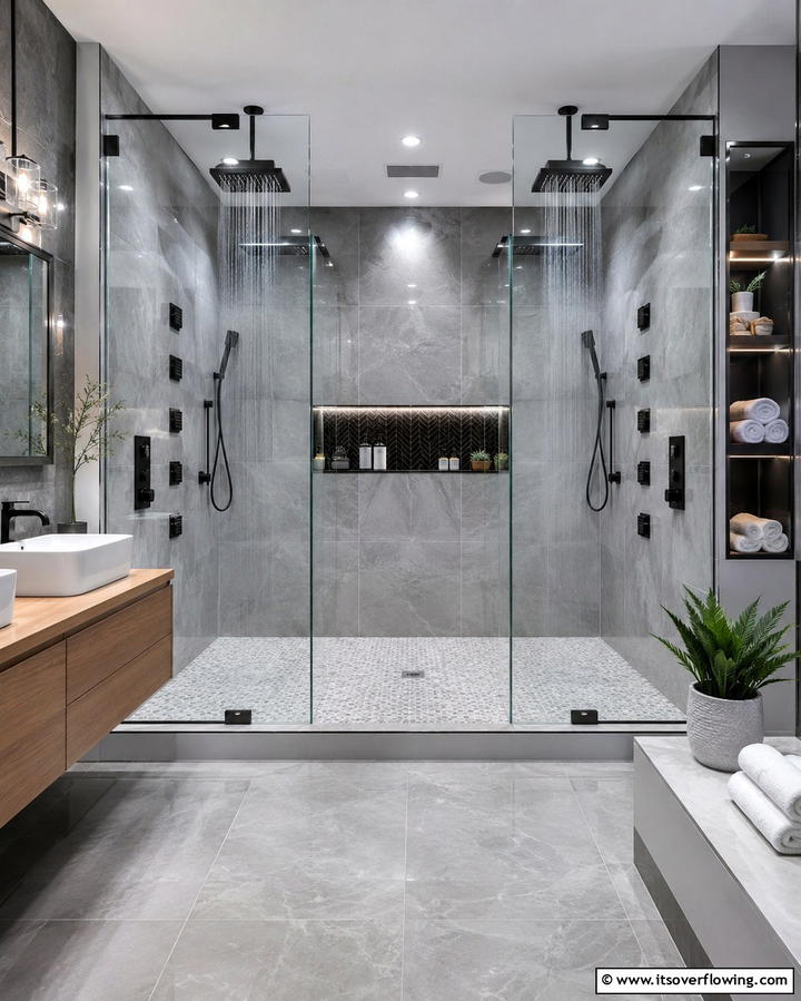 Double Shower with Body Jets - 25 Double Shower Ideas for a Luxurious Bathroom