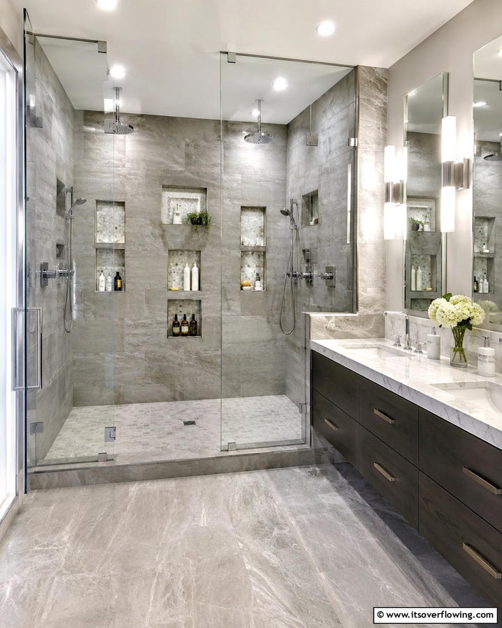 Double Shower with Built In Storage Niches - 25 Double Shower Ideas for a Luxurious Bathroom
