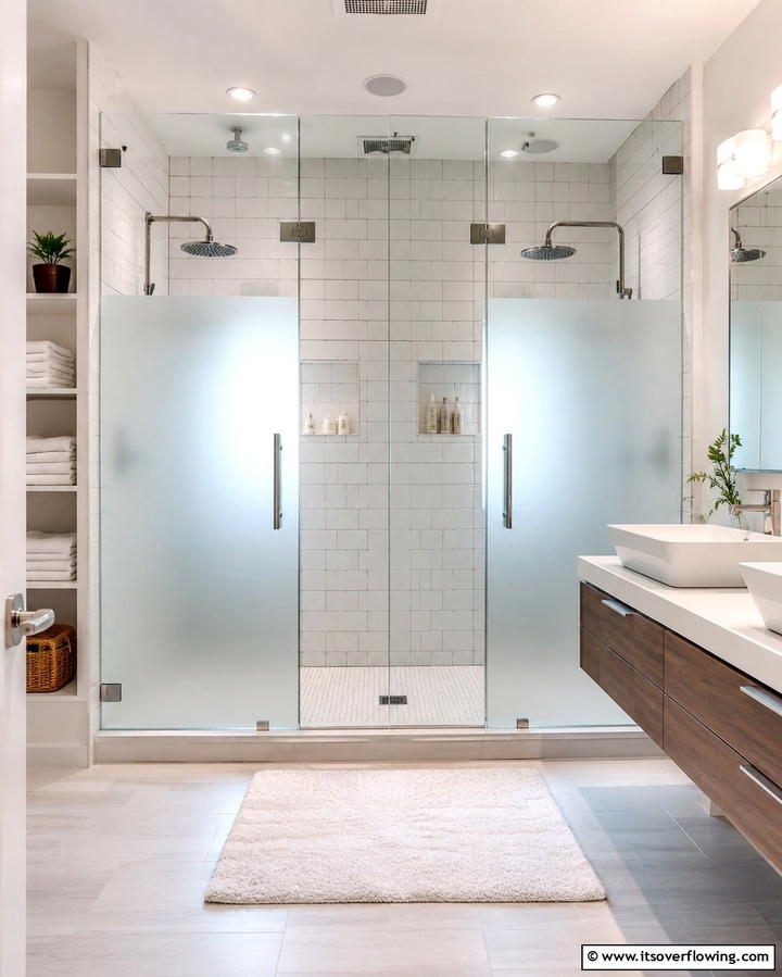 Double Shower with Frosted Glass Panels - 25 Double Shower Ideas for a Luxurious Bathroom