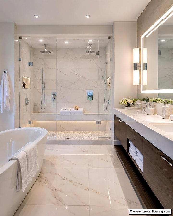 Double Shower with a Built In Bench - 25 Double Shower Ideas for a Luxurious Bathroom