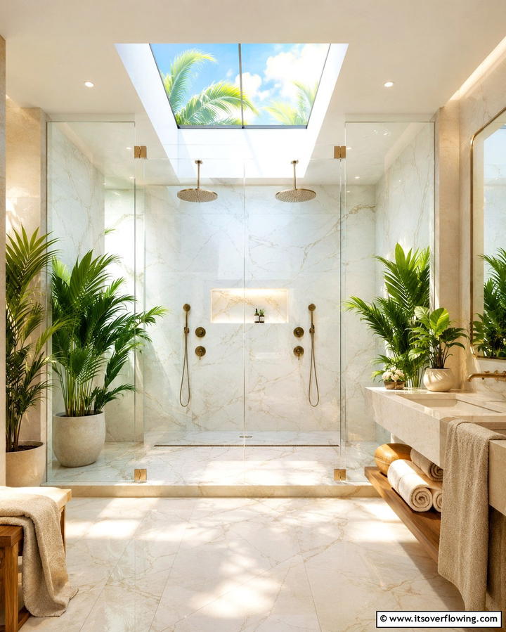 Double Shower with a Skylight - 25 Double Shower Ideas for a Luxurious Bathroom