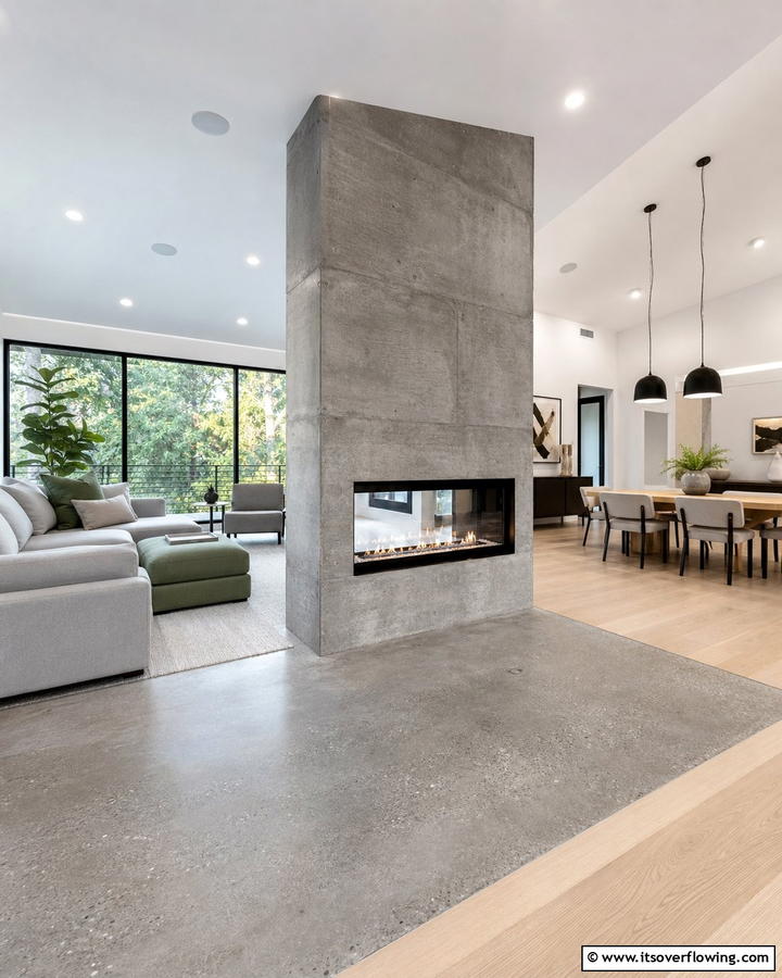 Double Sided Concrete Fireplaces - 20 Modern Concrete Fireplace Ideas for Your Home