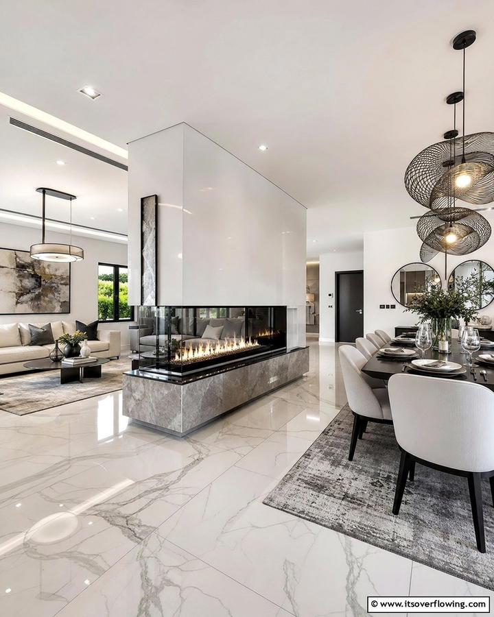 Double Sided Fire Features - 21 Cozy and Modern Fireplace Ideas for Every Home Style