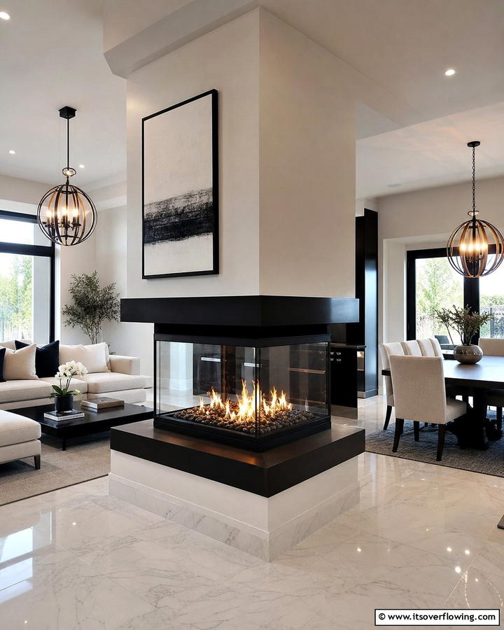 Double Sided Fireplace - 21 Modern Fireplace Ideas for Cozy Contemporary Living Rooms