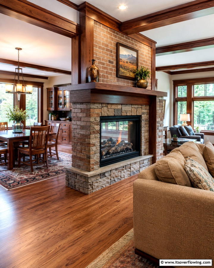 Double Sided Fireplace - 25 Craftsman-style Fireplace Ideas- Classic & Elegant Designs