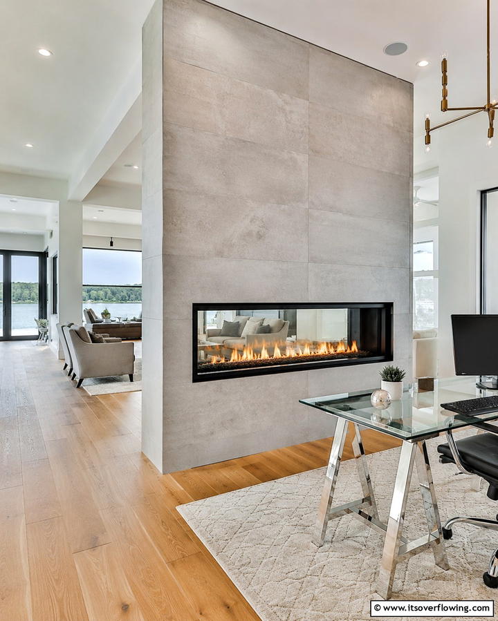 Double Sided Fireplace - 25 Home Office With Fireplace Ideas for Cozy Workspaces