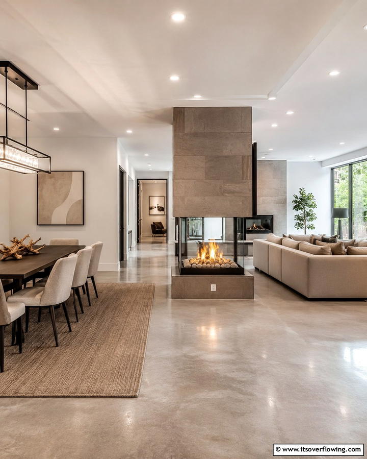 Double Sided Fireplace for Open Concept Designs - 25 Dining Room With Fireplace Ideas for Cozy Gatherings