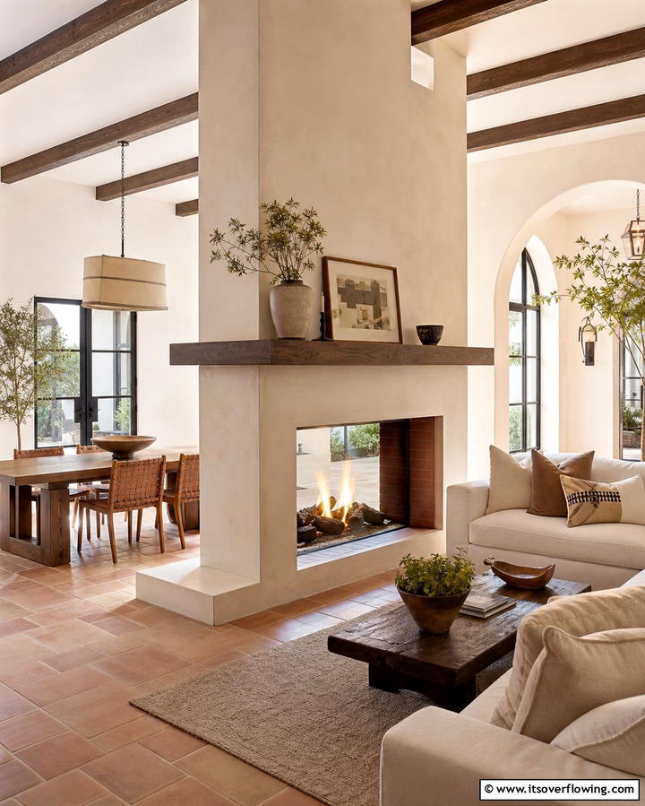 Double Sided Fireplace for Open Spaces - 25 Spanish Style Fireplace Ideas for Cozy Living Spaces