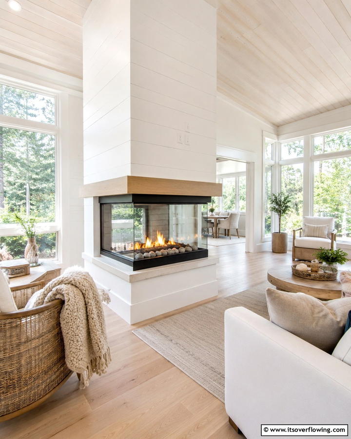 Double Sided Fireplace in a Sunroom - 25 Sunroom With Fireplace Ideas for Cozy Gatherings