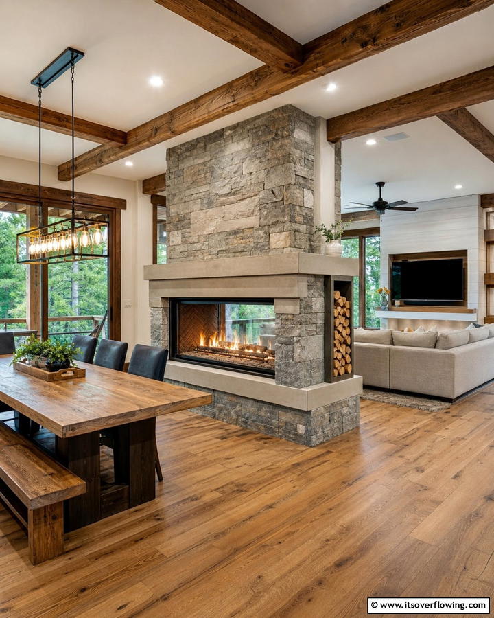 Double Sided FireplaceExact - 25 Cozy Cabin Fireplace Ideas for a Warm Retreat