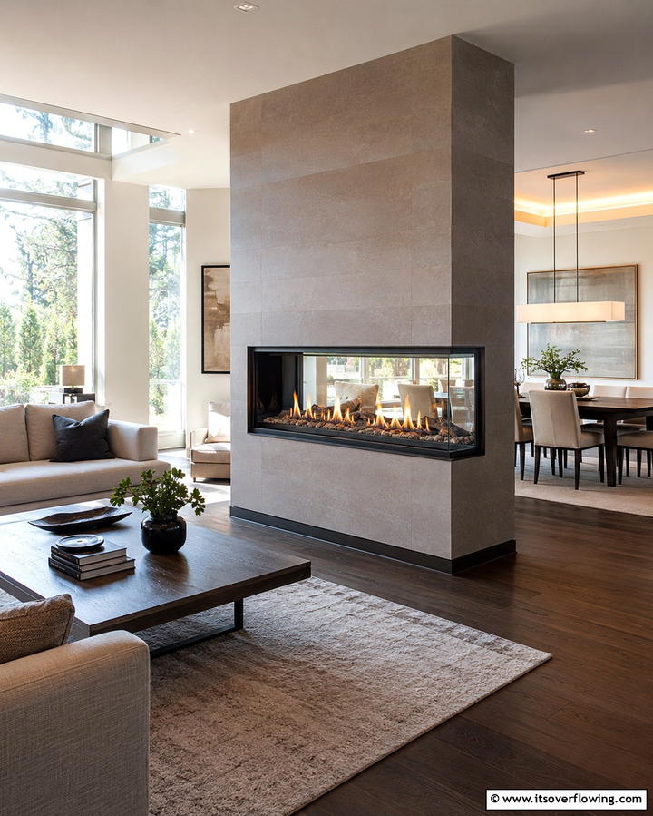Double Sided FireplaceOne - 25 Cozy Living Room Fireplace Ideas for Warmth