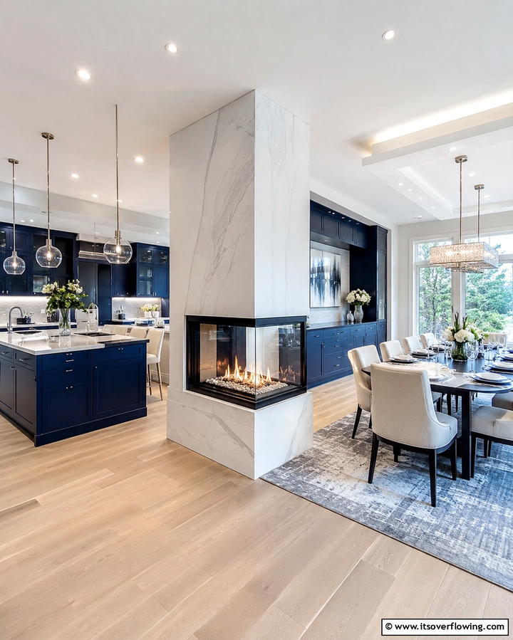 Double Sided Fireplaces for Open Layouts - 25 Kitchens With Fireplaces for a Unique Cooking Space