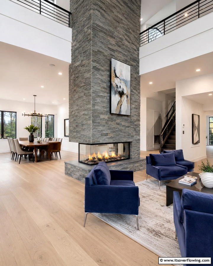 Double Sided Marvel - 25 Floor to Ceiling Fireplace Ideas- Stunning & Modern