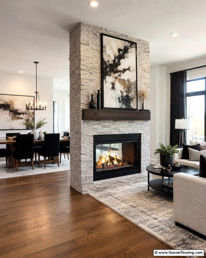 Double Sided Stone Fireplace - 25 Floor-to-Ceiling Stone Fireplace Ideas for Cozy Homes