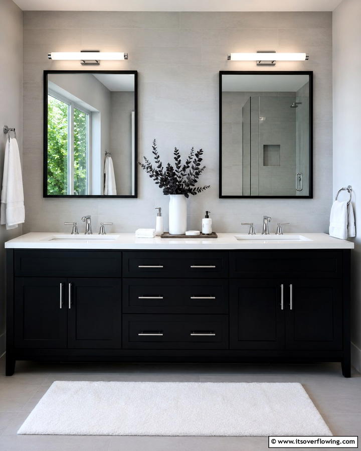 Double Sink Black Vanity for Shared Spaces - 25 Black Vanity Bathroom Ideas for a Sleek and Stylish Look