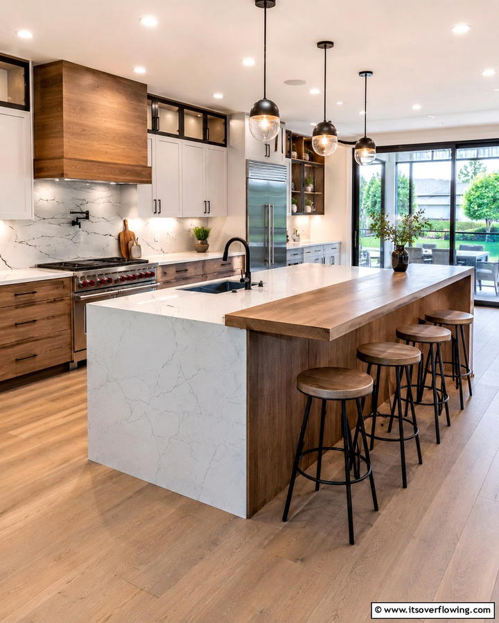Double Tiered Design - 25 Farmhouse Kitchen Island Ideas for Rustic Charm