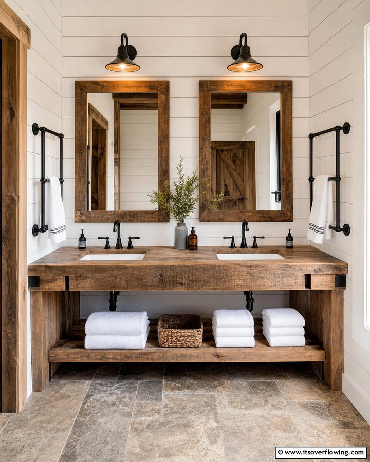 Double Vanities - 20 Barndominium Bathroom Ideas for Rustic Charm