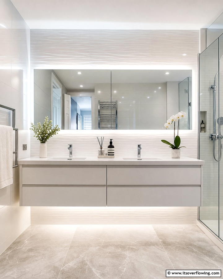 Double Vanity with Built In Lighting - 25 Double Vanity Bathroom Ideas for a Luxurious Space