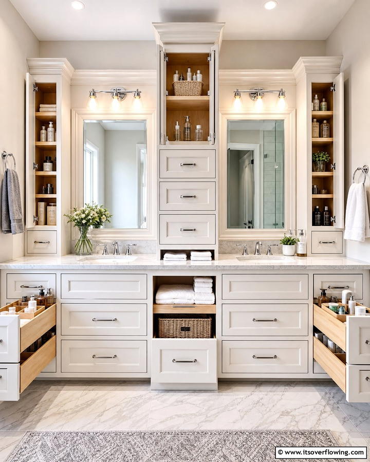 Double Vanity with Custom Storage - 25 Double Vanity Bathroom Ideas for a Luxurious Space