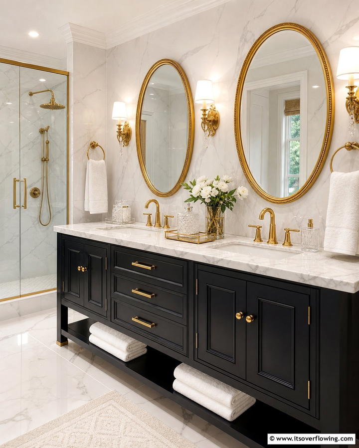 Double Vanity with Gold Accents - 25 Double Vanity Bathroom Ideas for a Luxurious Space