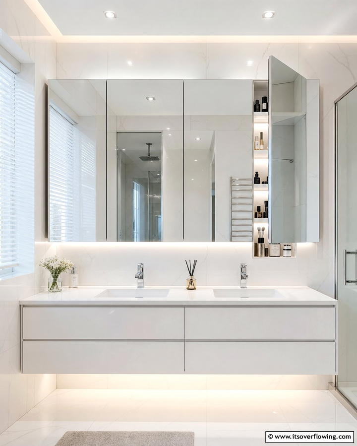 Double Vanity with Mirrored Cabinets - 25 Double Vanity Bathroom Ideas for a Luxurious Space