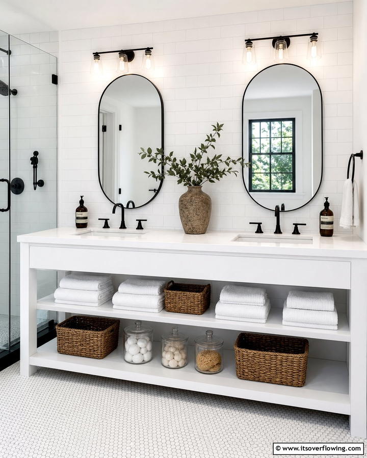 Double Vanity with Open Shelving - 25 Double Vanity Bathroom Ideas for a Luxurious Space