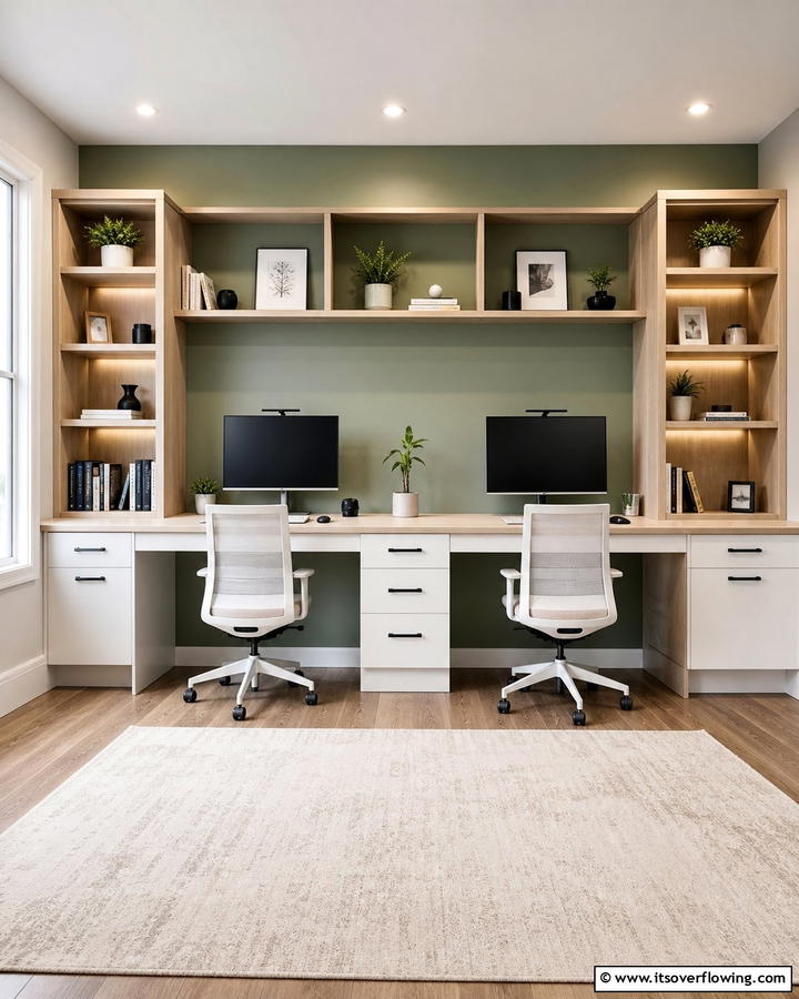 Double Workspace Desk - 25 Stylish Built-in Desk Ideas for Your Home Office