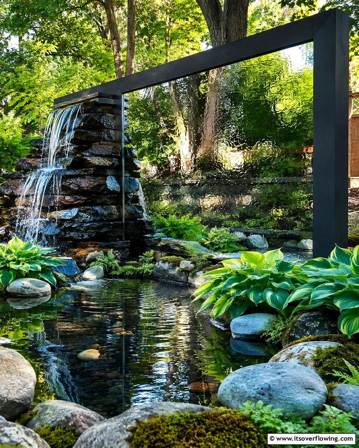 Double the Charm With a Mirror Water Feature - 25 Garden Mirror Ideas to Enhance Outdoor Spaces