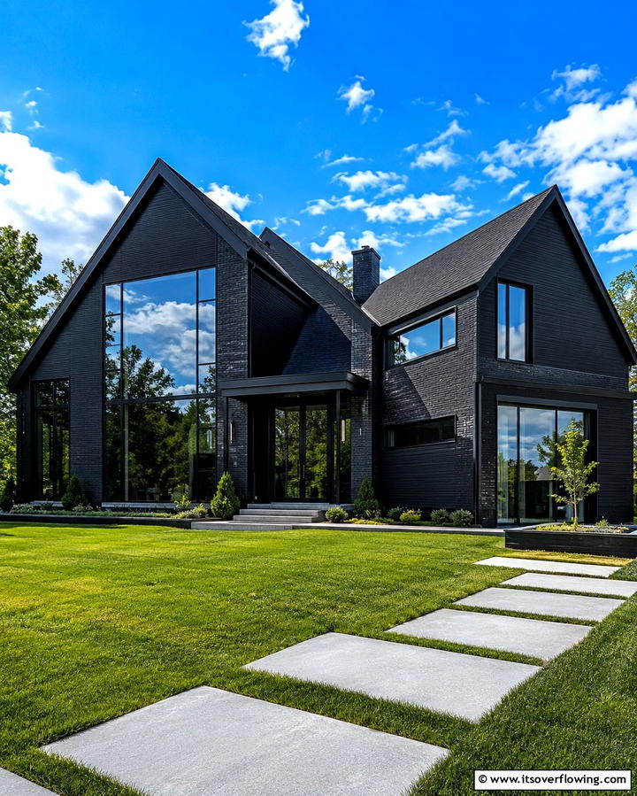 Dramatic All Black Exterior - 30 Black Roof Exterior Home Design Ideas for Bold Contrast