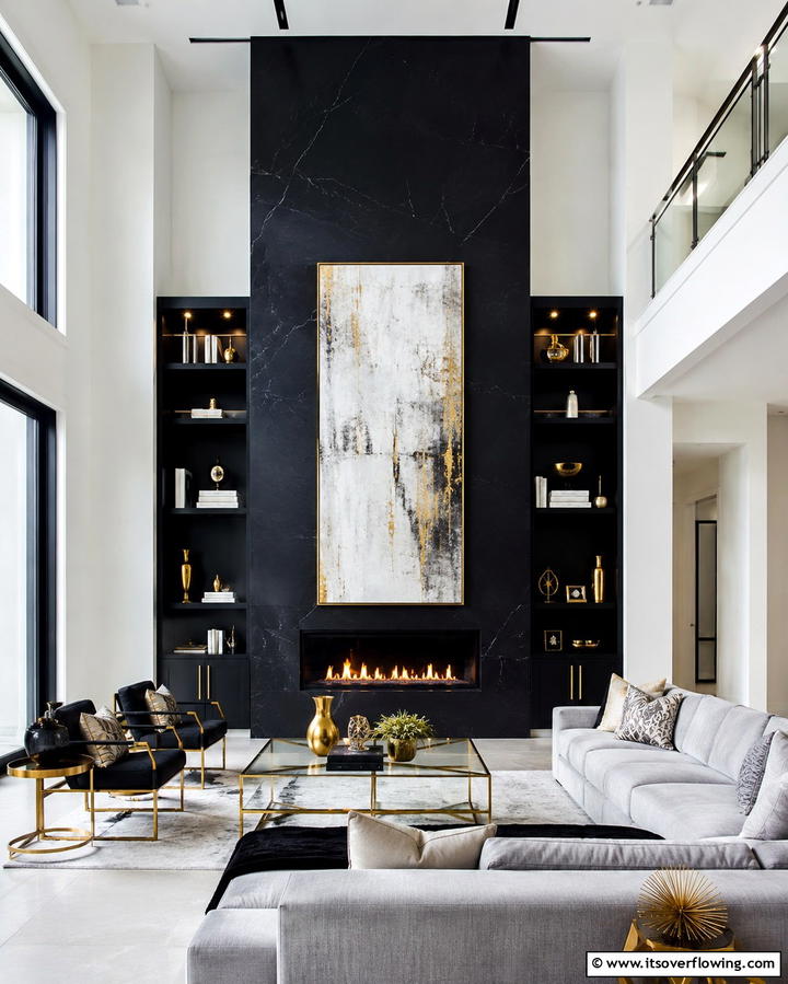 Dramatic Black Statement - 25 Floor to Ceiling Fireplace Ideas- Stunning & Modern