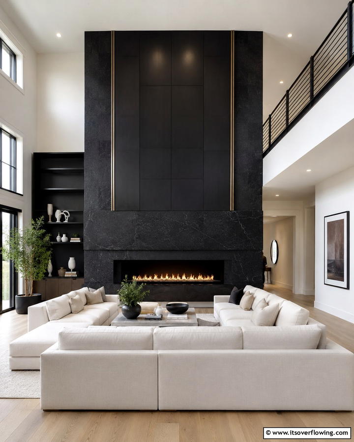 Dramatic Black StatementExact - 25 Two-story Fireplace Ideas for Cozy Ambiance