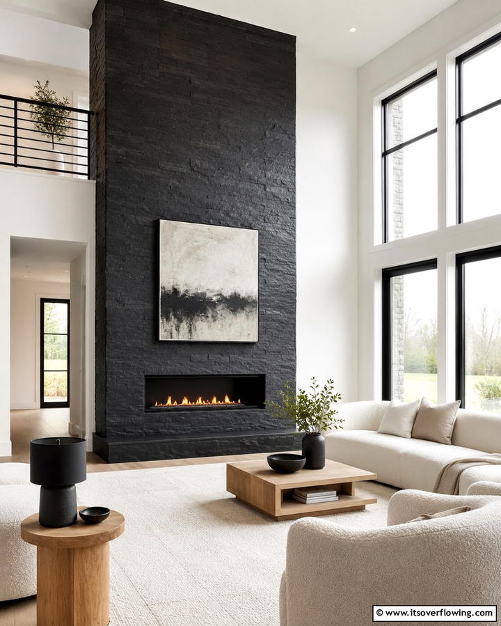 Dramatic Black StatementOne - 25 Two-story Fireplace Ideas for Cozy Ambiance