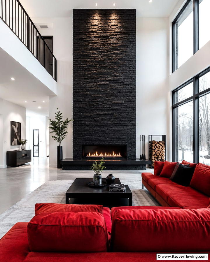 Dramatic Black Stone Statement - 25 Floor-to-Ceiling Stone Fireplace Ideas for Cozy Homes