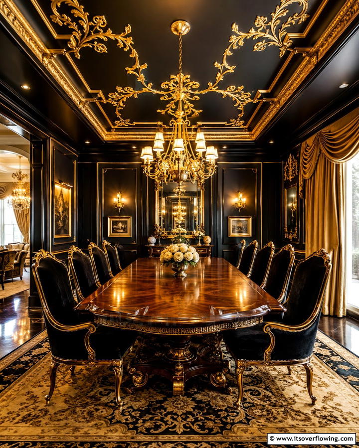 Dramatic Black and Gold Ceiling - 30 Modern Black Ceiling Design Ideas for Dramatic Interiors