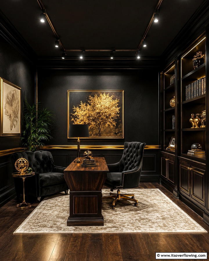 Dramatic Black and Gold Luxe - 30 Two-Tone Wall Paint Ideas to Elevate Your Interior Design