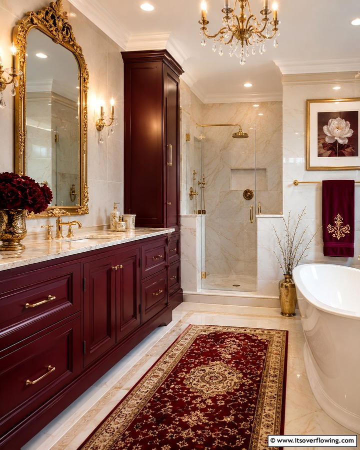 Dramatic Burgundy Cabinets - 25 Bathroom Cabinet Color Ideas for a Fresh Look