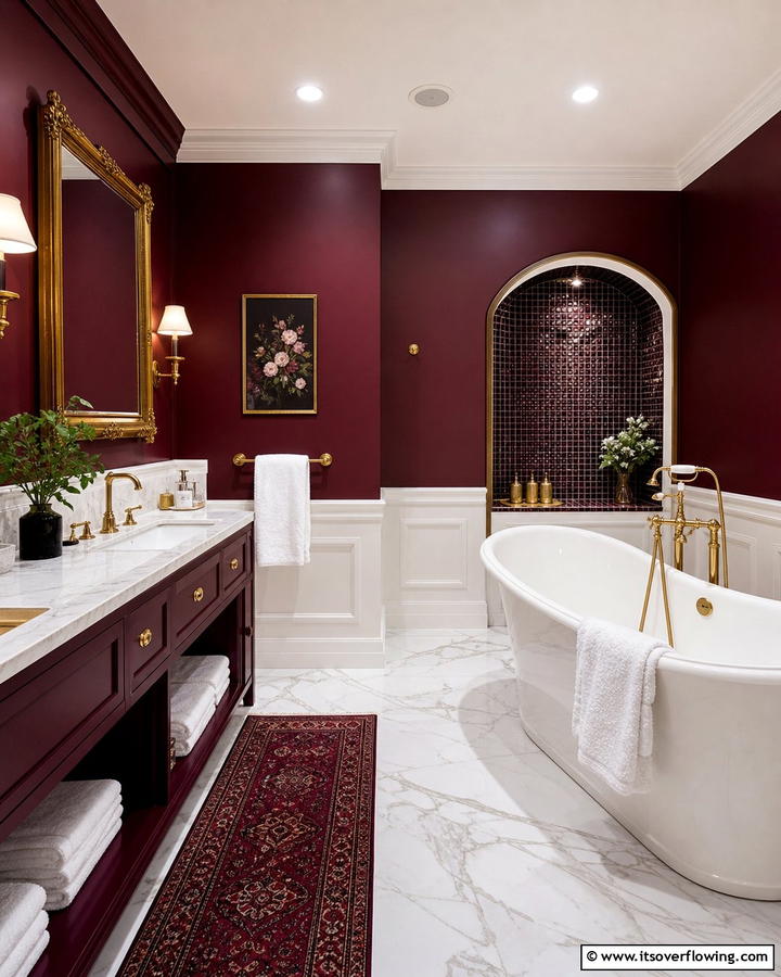 Dramatic Burgundy Statement - 21 Bathroom Color Ideas to Refresh Your Space with Vibrant Hues