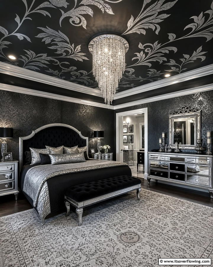 Dramatic Ceiling Design - 20 Black and Silver Bedroom Ideas for a Sleek Aesthetic