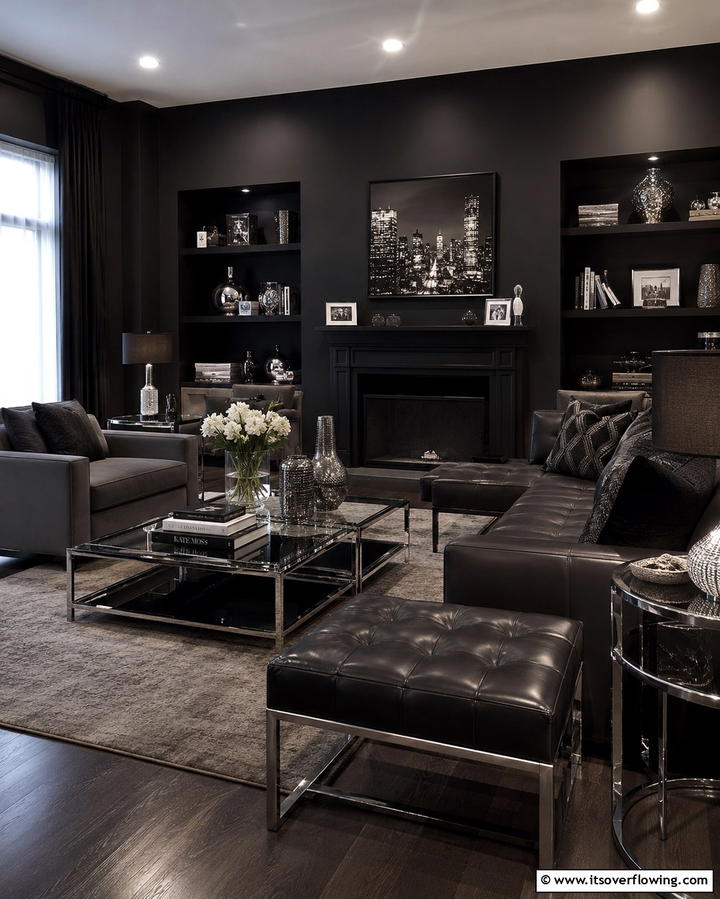 Dramatic Charcoal Black - 25 Monochromatic Living Room Ideas for a Sleek Look
