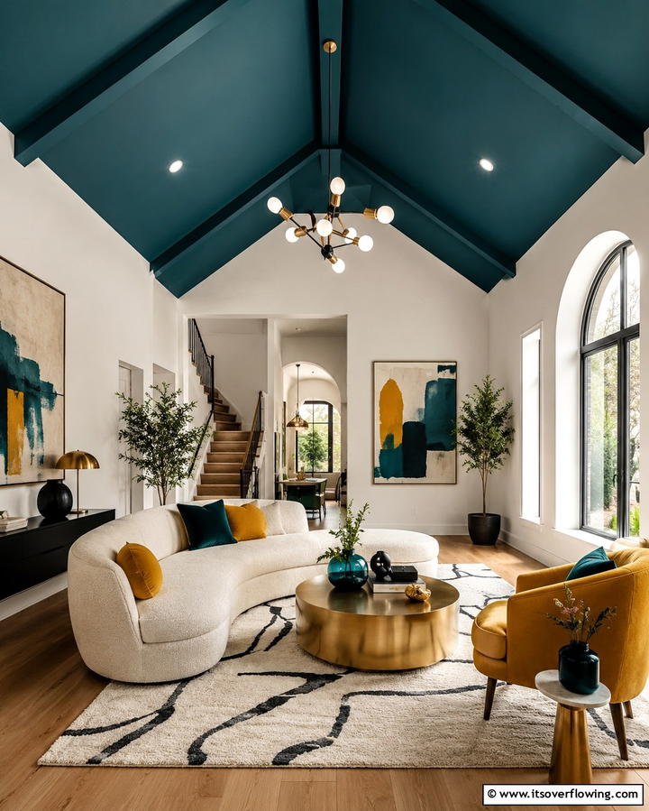 Dramatic Color Accent Ceiling - 30 Grand Cathedral Ceiling Ideas to Elevate Your Home’s Architecture