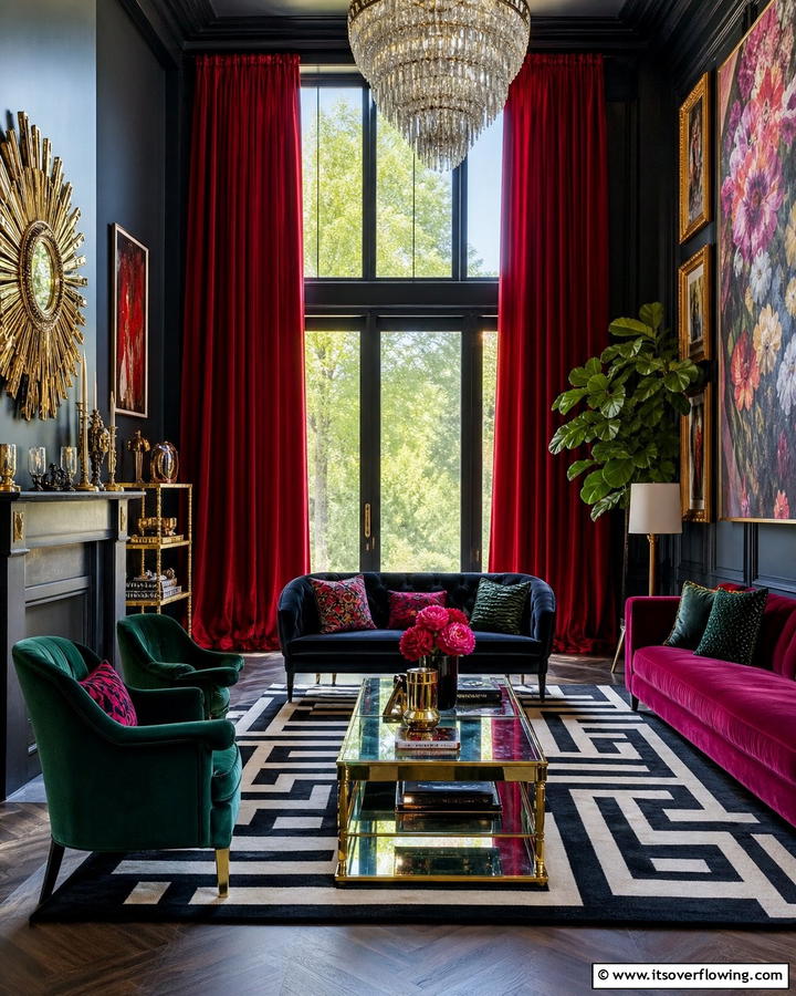 Dramatic Curtains - 25 Maximalist Living Room Design Ideas for Bold Homes