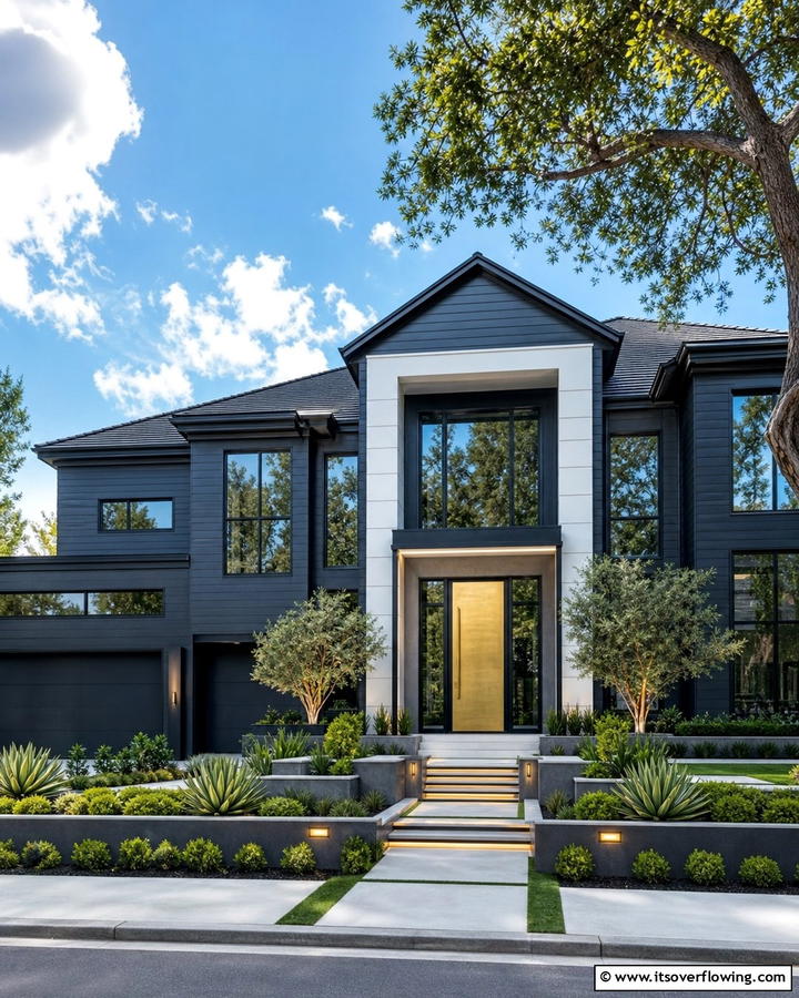 Dramatic Dark Gray Statement - 21 Gray Exterior House Paint Ideas for Stunning Curb Appeal