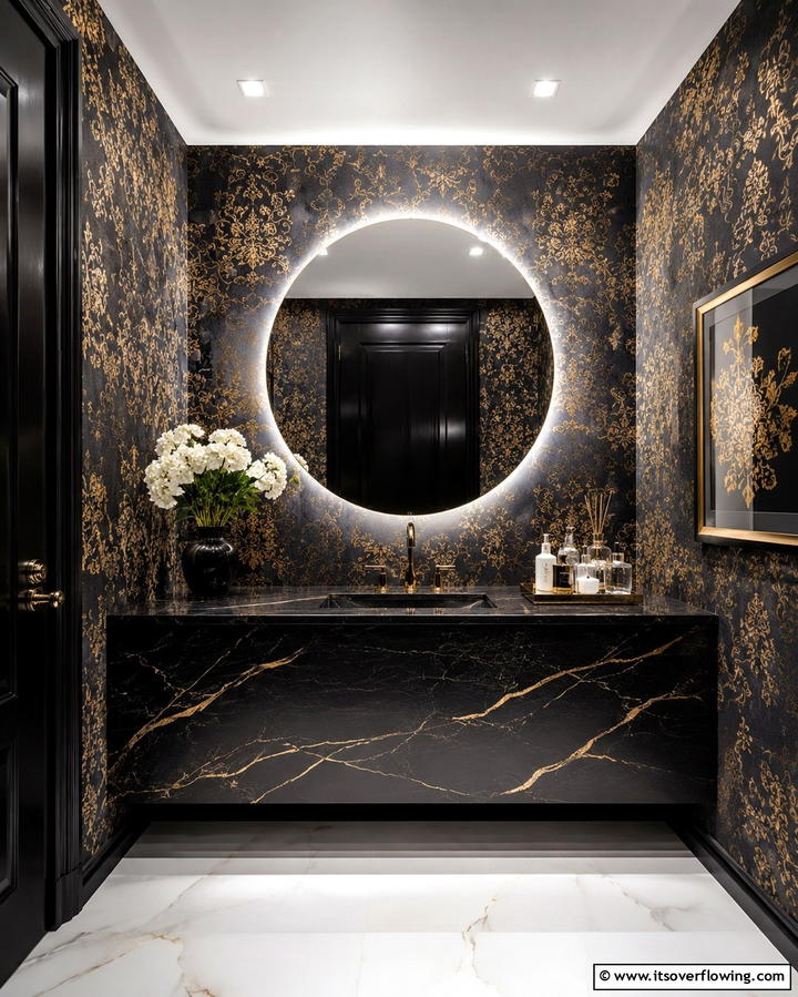 Dramatic Dark Tones - 25 Powder Room Wallpaper Ideas to Elevate Your Space