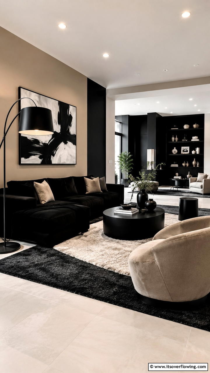 Dramatic Dark and Light Blend - 30 Black & Beige Living Room Ideas for Modern Contrast