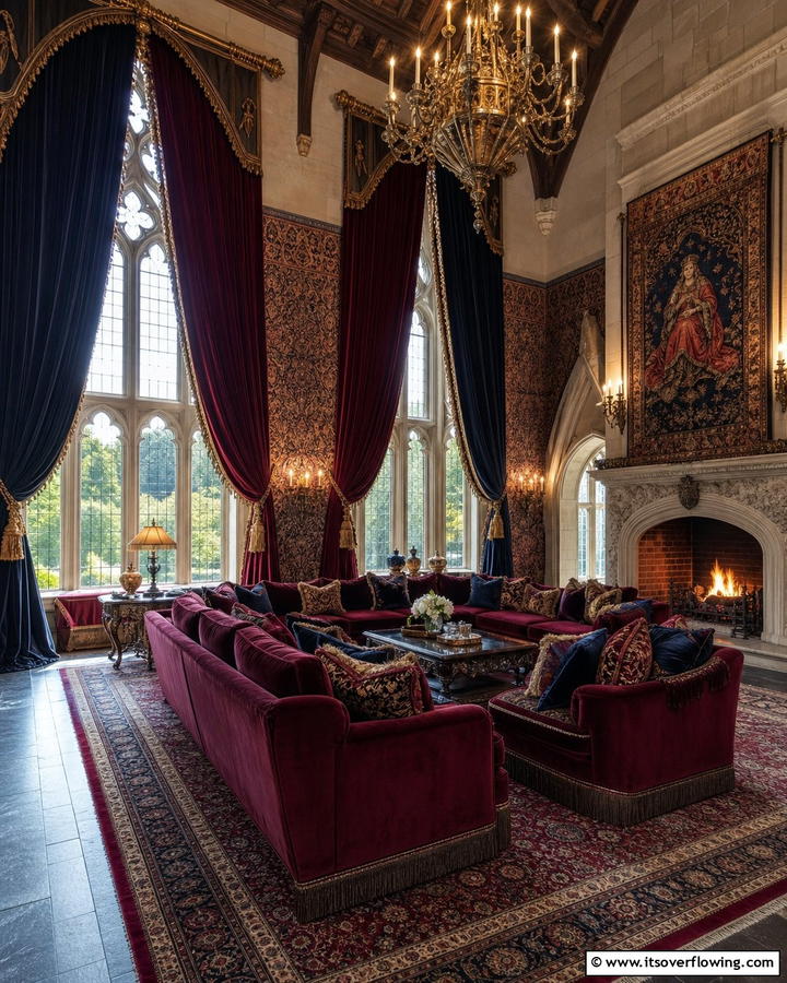 Dramatic Drapery - 25 Castle Living Room Ideas for a Majestic and Regal Ambiance